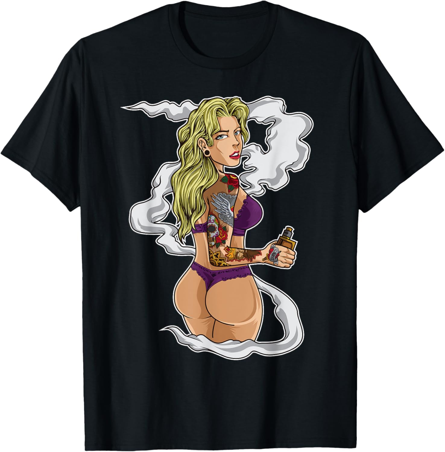 Vaping Shop - Camiseta gráfica tatuada Vaping Girl E-Cigarette