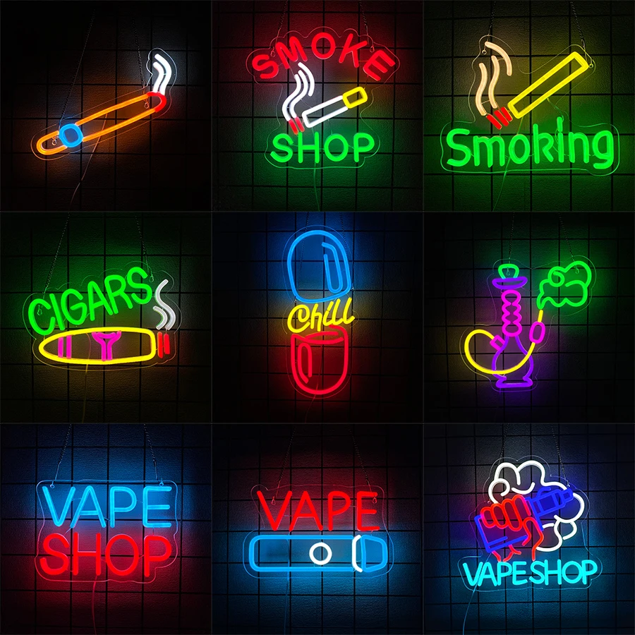 Sinal de néon de narguilé para - Vaping Shop avaliação e preço
